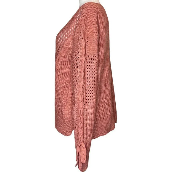 June & Hudson WOMENS Magenta Long Sleeve Round Neck Cable Knit Sweater Medium - Picture 3 of 8